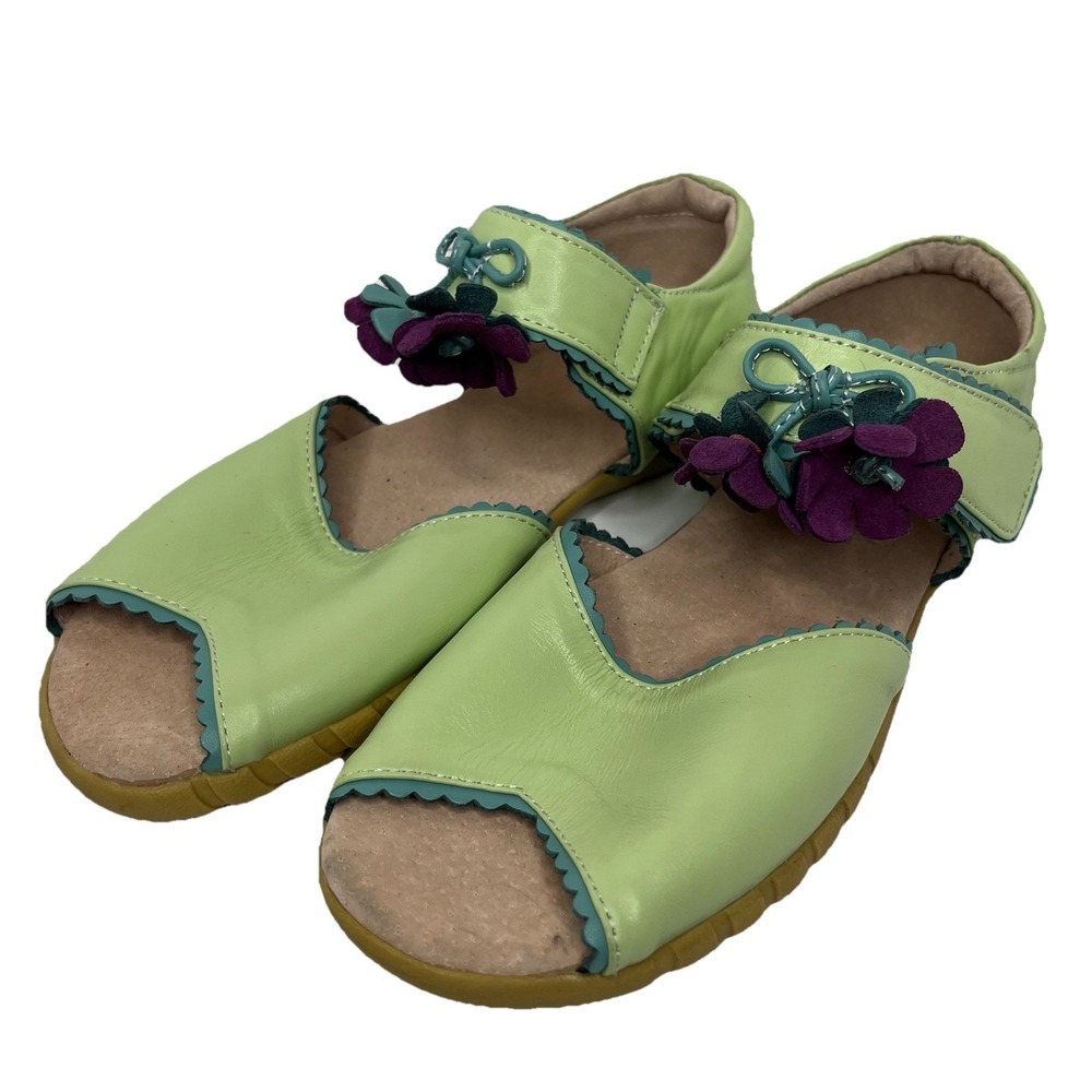 Livie And Luca Girls 4 Mint Green Flowers Carmen Sandals Leather Party Wedding